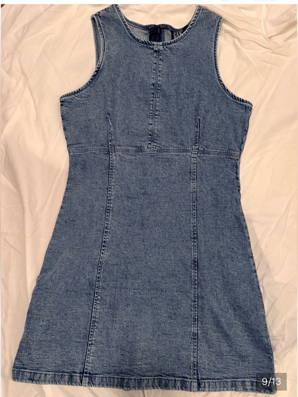 GAP Sleeveless Mini Denim Dress - Light Wash Size Petite Small (W24)